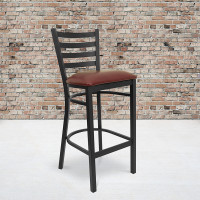 Flash Furniture Hercules Series Black Ladder Back Metal Restaurant Bar Stool with Burgundy Vinyl Seat XU-DG697BLAD-BAR-BURV-GG